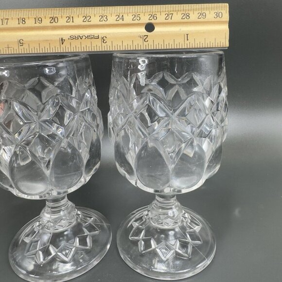 Antique Adams Glass Co Jacobs Tears Clear Goblets Cups Manganese 365nm Set 2 UV - Picture 6 of 14